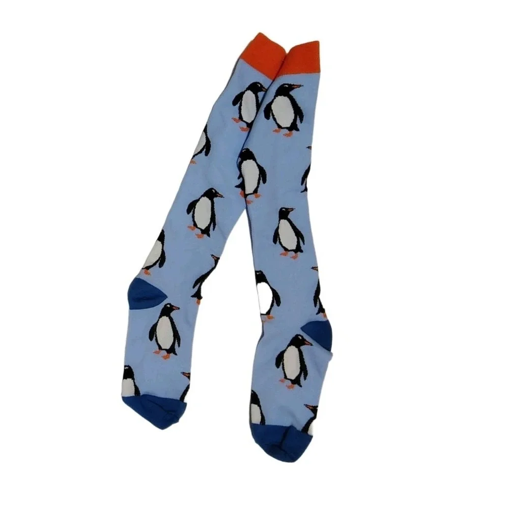 Penguin Animal Print Blue Knee High Compression Socks One Size Unisex NWOT Nurse